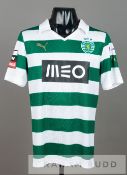 Wallyson Mallmann green and white striped Sporting Lisbon no.42 home jersey, season 2013-14, short-