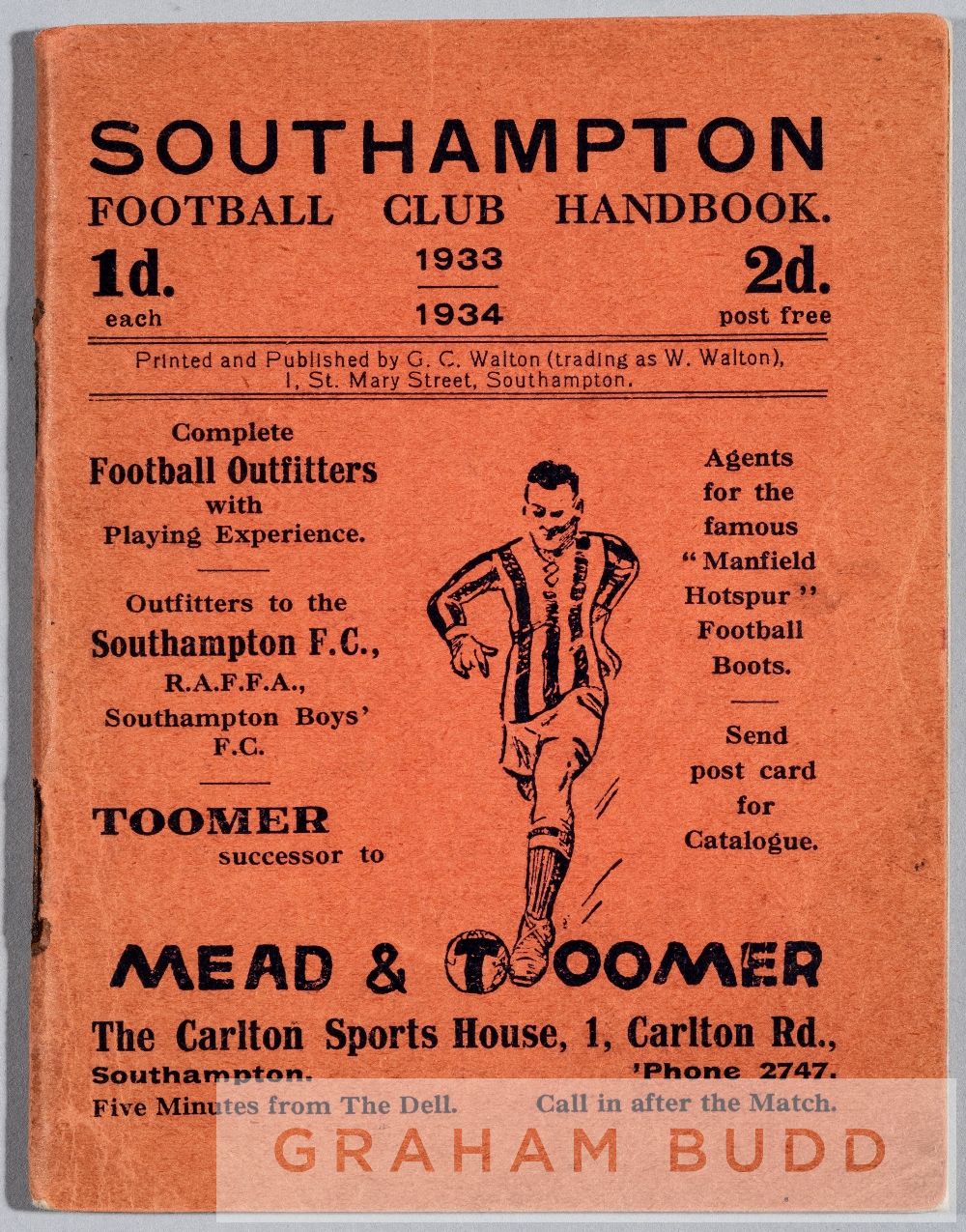 Southampton FC official handbook, season 1933-34, 82-page booklet with orange cover printed in