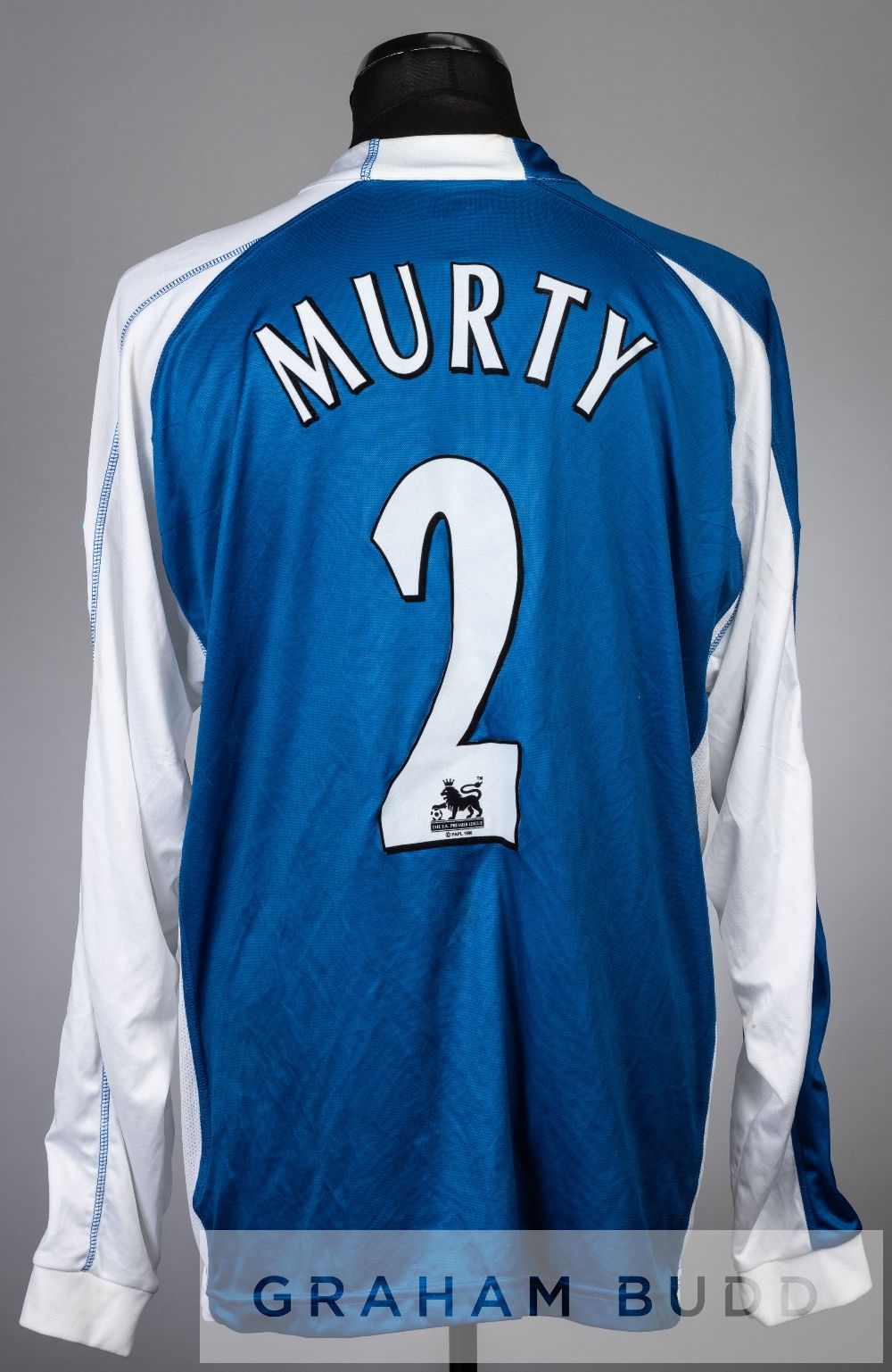 Graeme Murty blue and white striped Reading no.2 home jersey, season 2007-08, long-sleeved with