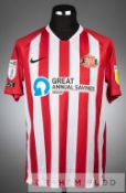 Max Power red and white stripped Sunderland AFC no.6 home jersey, season 2020-21, short-sleeved with