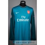 Lukasz Fabianski turquoise Arsenal No.21 goalkeeper's jersey in the UEFA Champions League, season