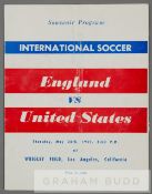 USA v England international programme played at Wrigley Field, Los Angeles, 28th May 1959, 12 pages,