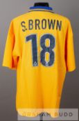 Two Macclesfield Town no.9 jersey's,  comprising Steve Brown yellow and blue Macclesfield Town no.18