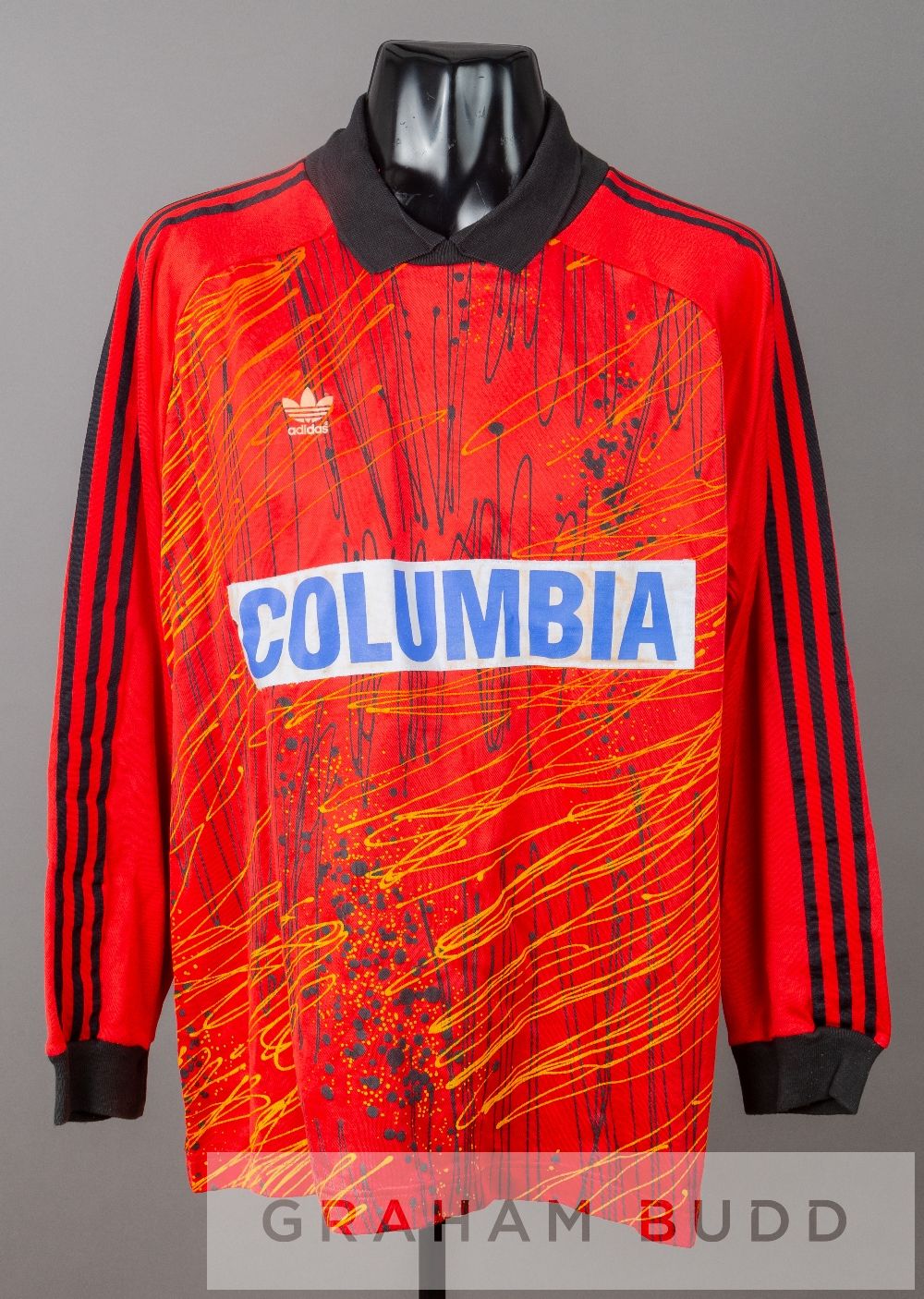 Michalis Christofi red Apollon Limassol no.1 goalkeeper's jersey, circa 1992-93, by Adidas, long-