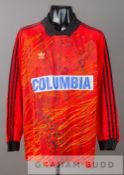 Michalis Christofi red Apollon Limassol no.1 goalkeeper's jersey, circa 1992-93, by Adidas, long-