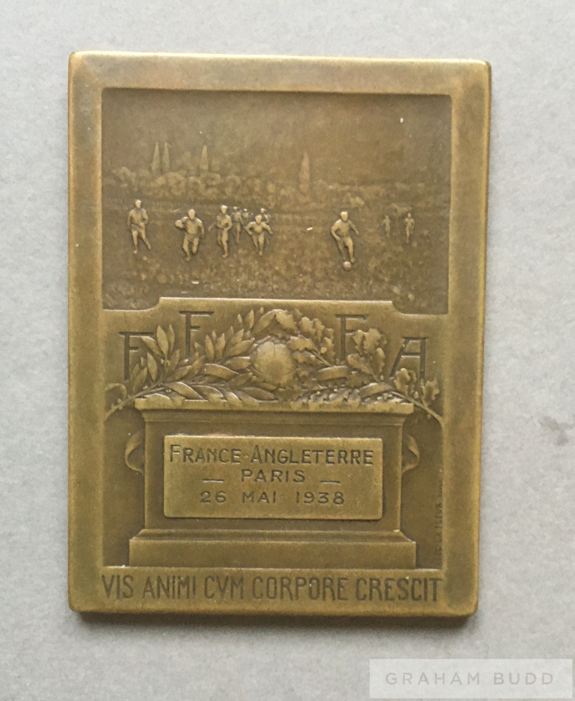 French Football Association medal plaquette for the International friendly v England in Paris, - Image 2 of 2