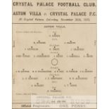 Crystal Palace v Aston Villa programme played at the Crystal Palace Stadium 30th November 1895,