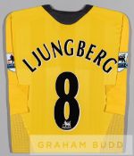 Freddie Ljungberg yellow and grey Arsenal No.8 away jersey, season 2005-06, long-sleeved with