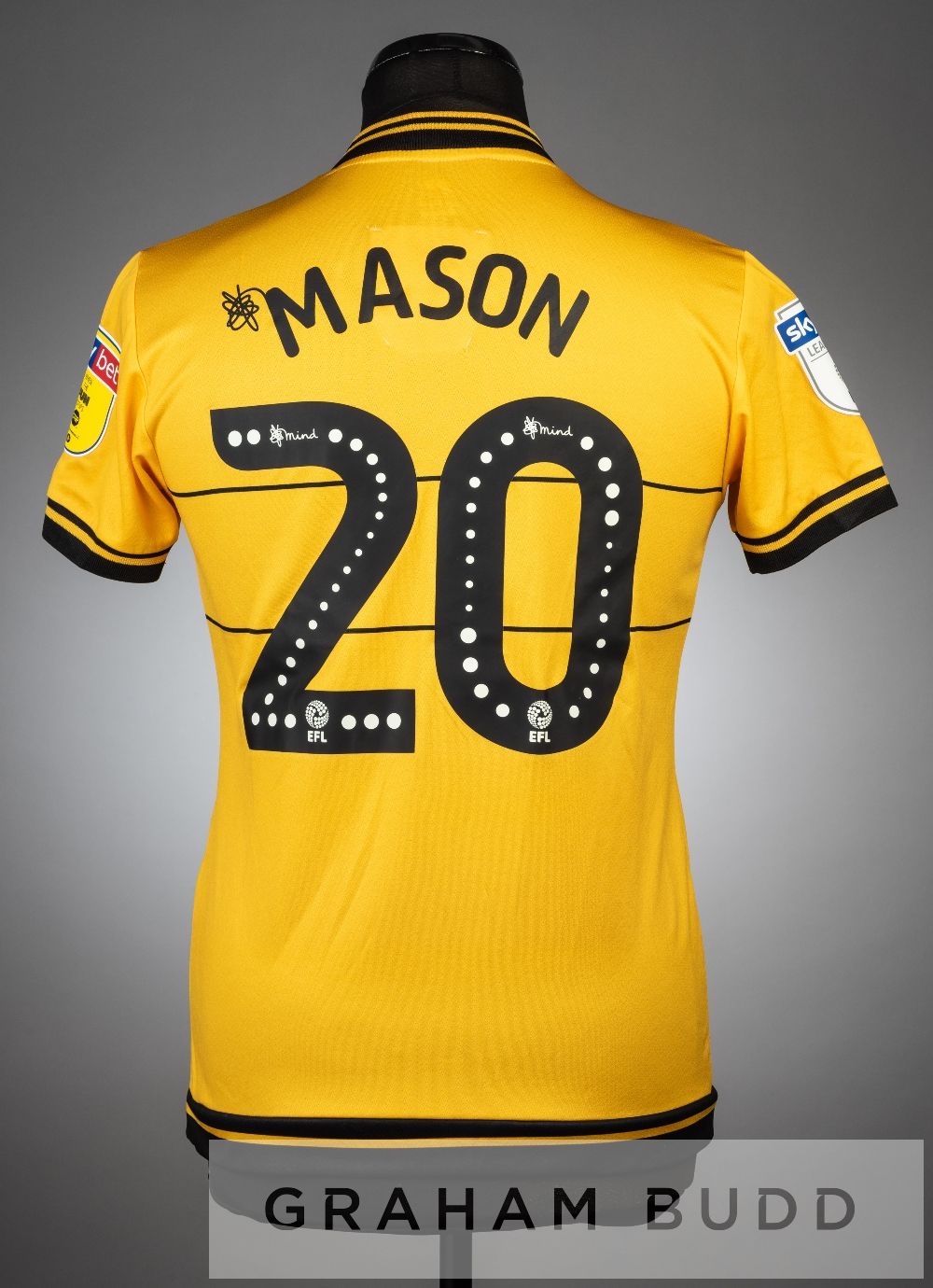 Two Joe Mason yellow and black MK Dons no.20 third choice jerseys, season 2019-20, both short- - Image 4 of 4