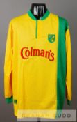 Peter Grant green and yellow Norwich City no.18 jersey, season 1999-2000, designed by Bruce