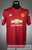 Luke Shaw red Manchester United 23 away jersey, season 2020-21, short-sleeved PREMIER LEAGUE and