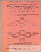 Very rare England v Germany Amateur International programme played at Oxford City FC 13th March