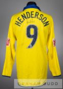 Darius Henderson signed yellow and blue Gillingham no.9 away jersey, season 2004-05, long-sleeved