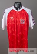 Red and white Czechoslovakia no.8 jersey, circa 1991, by Adidas, short-sleeved with embroidered