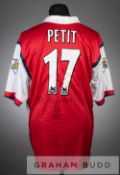 Emmanuel Petit signed red and white Arsenal no.17 home jersey, season 1998-99, short-sleeved with