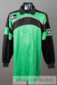 Peter Shilton signed green Derby County no.1 goalkeeper's jersey, circa 1990, by Uhlsport, long-