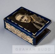 George Douglas Benefit souvenir matchbox holder, Leicester City v Birmingham, 25th September 1921,