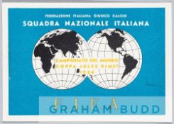 FIFA 1954 World Cup official Italian Federation postcard, featuring illustration of two globes and