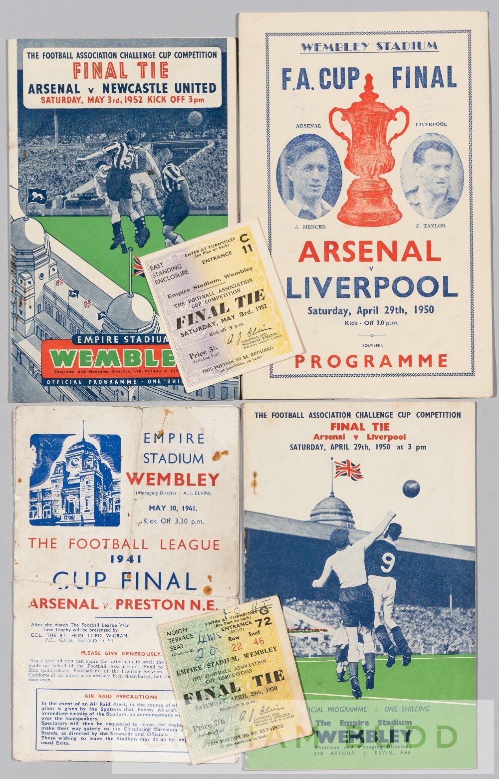 Arsenal F.A. Cup Final programmes and tickets, programme and ticket unless otherwise stated, for