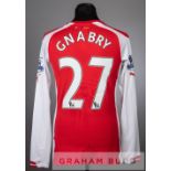 Gnabry red and white Arsenal No.27 home jersey, season 2014-15, long-sleeved with BARCLAYS PREMIER