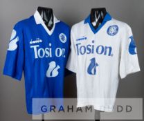 Two FC Kuusysi Lahti Finland jerseys, circa 1989, both by Diadora, with club crest and sponsor