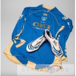Jermain Defoe signed Adidas F50 football boots with Portsmouth no.14 home jersey, season 2008-09,