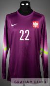 Lukasz Fabianski purple Poland no.22 goalkeeper's jersey, 2000s, long-sleeved with country emblem