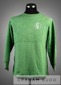 1960s green Leeds United goalkeepers jersey,  long-sleeved shirt with embroidered white owl crest,