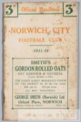 Norwich City FC official handbook, season 1931-32, 64-page booklet with cover, featuring fixtures,