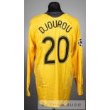 Johann Djourou signed yellow and grey Arsenal No.20 away jersey v CSKA Moscow in the UEFA