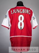 Freddie Ljungberg red and white Arsenal no.8 home jersey in the Premier League, season 2003-04,