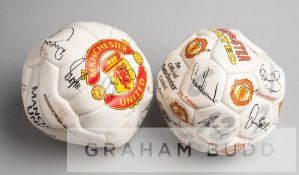 1997-98 signed Official Manchester United football, the white ball printed with the red and yellow