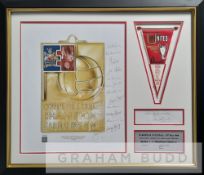 Manchester United 1968 European Cup Winners autographed framed display, featuring an artist's