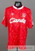 Red and white Liverpool no.14 home substitute's jersey, season 1990-91, short-sleeved with THE