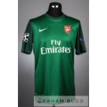 Vito Mannone green Arsenal No.24 goalkeeper's jersey in the UEFA Champions League, season 2012-13,