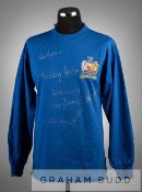 Manchester United Legends signed blue Wembley 1968 retro jersey,  long-sleeved, with embroidered