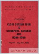 Scarce Manchester United itinerary booklet for the Close Season Tour to Singapore, Bangkok and
