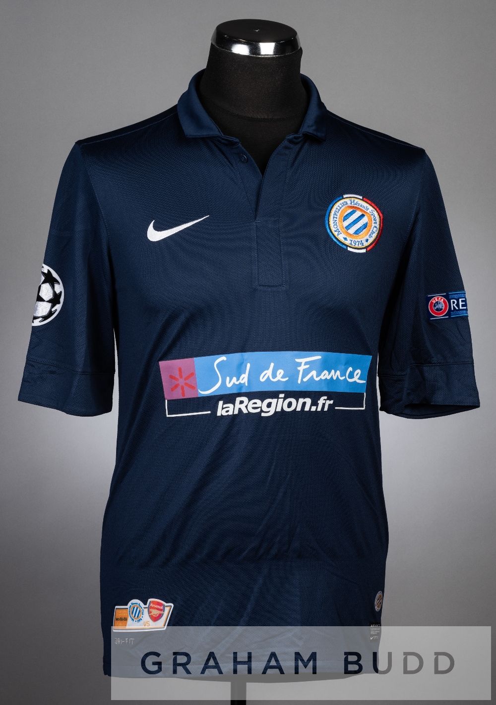 Ait Fana navy Montpellier no.18 jersey v Arsenal in the UEFA Champions League Group B, at Stade De