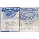 Two 1930s Everton v Arsenal programmes, both Football League fixtures played at Goodison Park,