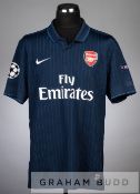 Nicklas Bendtner navy and thin blue stripe Arsenal no.52 away jersey v Celtic in the UEFA