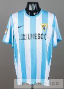 Julio Baptista blue and white striped Malaga C.F. no.19 home jersey, season 2011-12, short-sleeved
