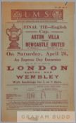LMS Railway F.A. Cup Final Aston Villa v Newcastle United Express Day Excursion advertisement,