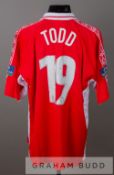 Andy Todd red and white Charlton Athletic no.19 jersey, season 1999-2000, by Le Coq Sportif, short-