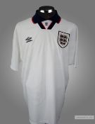 White England No.6 jersey circa 1994, short-sleeved with embroidered England three lions crest,