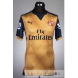 Alex Oxlade-Chamberlain gold and navy Arsenal no.15 away jersey in the Premier League, season 2015-