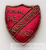 Football Association Cup Final Press Steward badge Newcastle United v Arsenal, at Wembley Stadium,