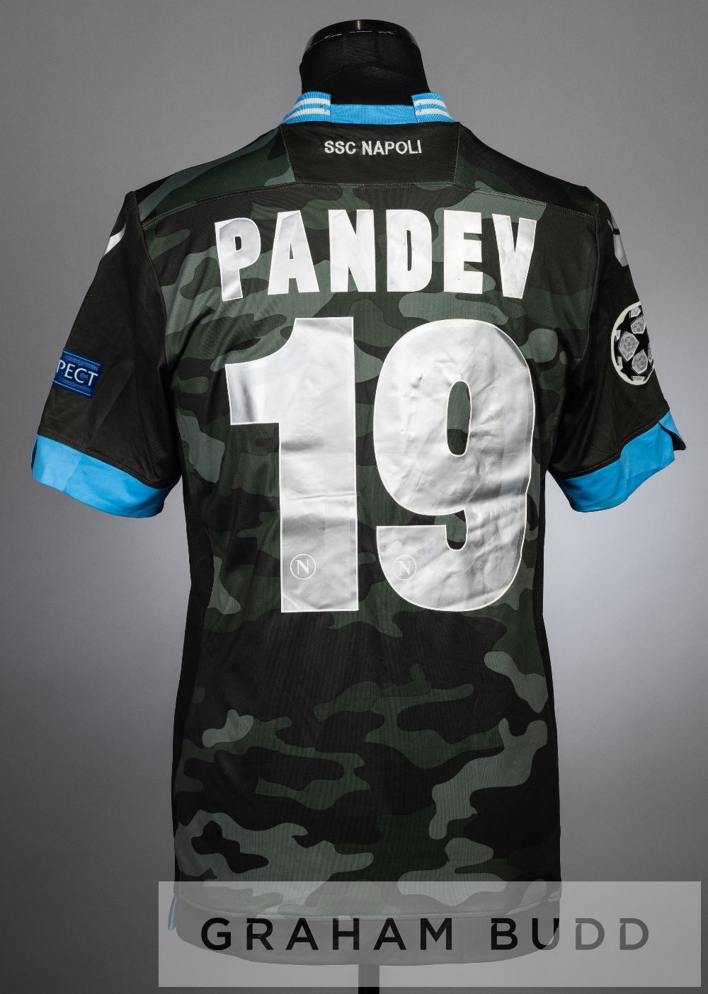 Goran Pandev camouflage patterned Napoli no.19 jersey v Arsenal in the UEFA Champions League Group - Image 2 of 2