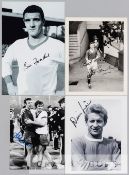 Ten signed b & w photographs of Manchester United legends, including Harry Gregg, Bill Foulkes,