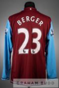 Patrik Berger claret and blue Aston Villa no.23 jersey, season 2007-08, long-sleeved with BARCLAYS