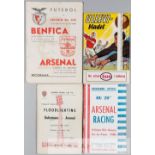 Four Arsenal programmes for overseas matches, at Racing Club Paris 10th October 1956 (benefit